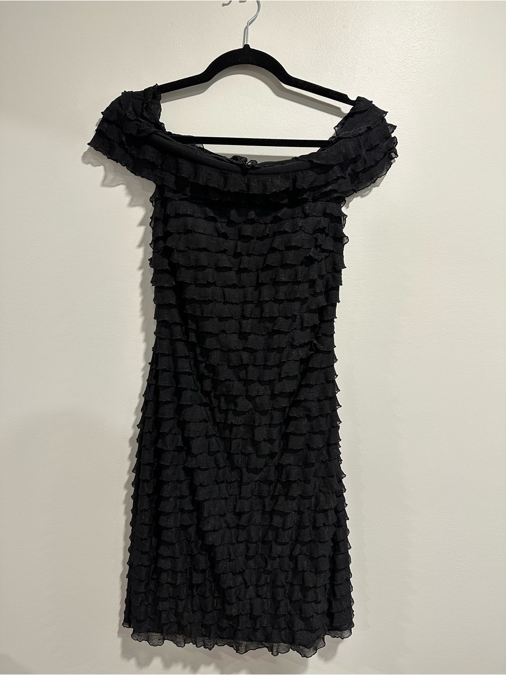 White House Black Market Black Mini Ruffle Dress 4 Off the Shoulder Cocktail